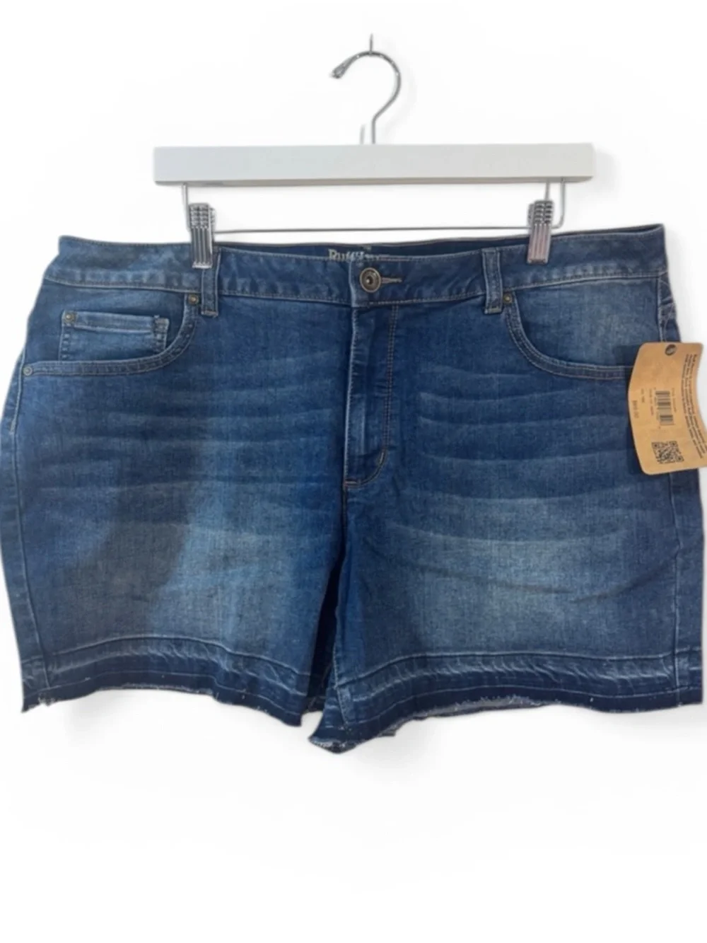 Size 18W, 20W, 22W Ruff Hewn Dark Denim High-Rise Shorts w/ 5” Inseam